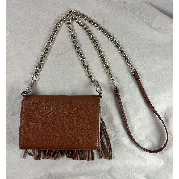 Rebecca Minkoff Fringed Leather Crossbody Bag Purse IPhone Holder Camel 6 x 4 - Picture 4 of 6